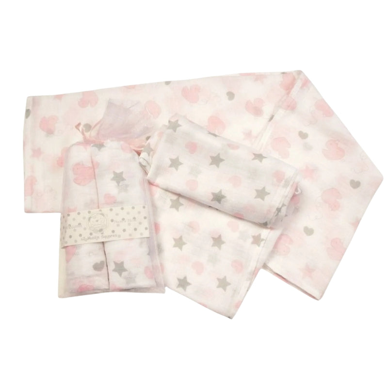 Snuggle Baby 2pc Muslin Squares, Pink Clouds and Stars