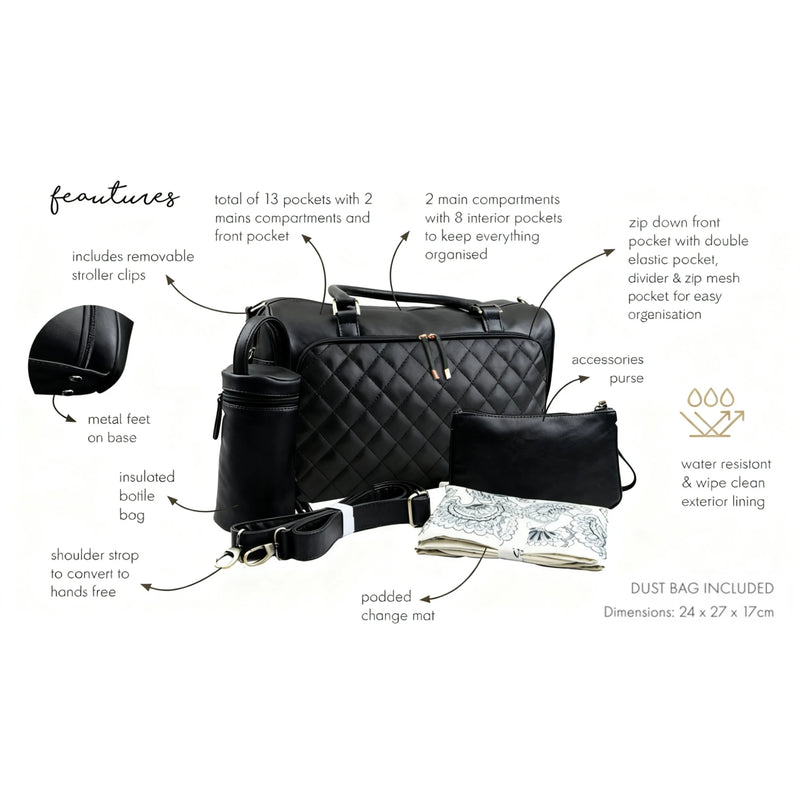Isoki Double Zip Satchel Ebony / Black Quilted