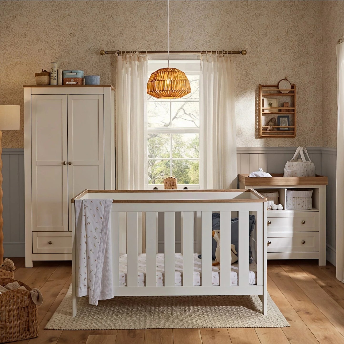 CuddleCo Burford 3pc Room Set & Mattress, White/Oak