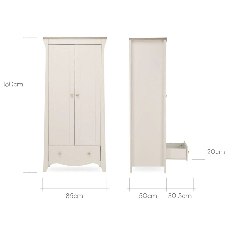 CuddleCo Clara 2 Door Double Wardrobe, Cashmere