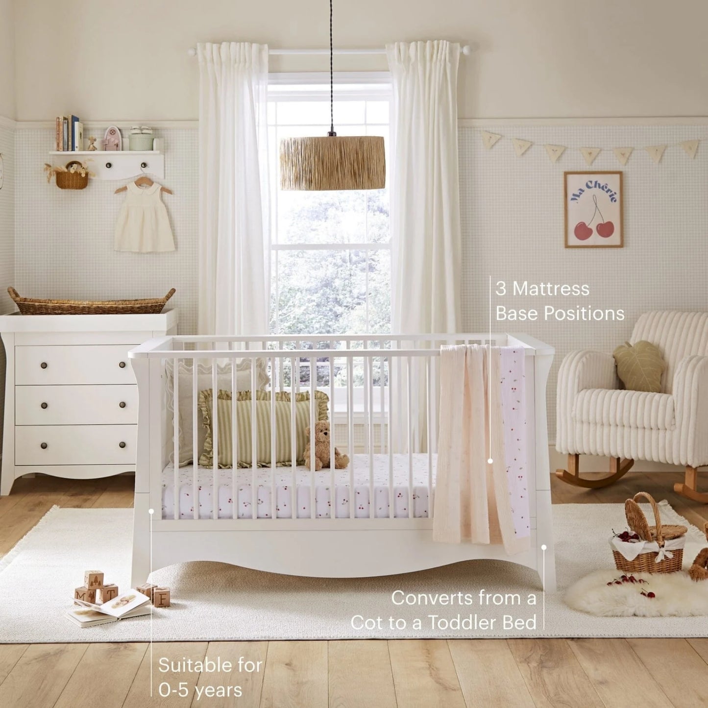 CuddleCo Clara 3pc Nursery Room Set & Mattress, White