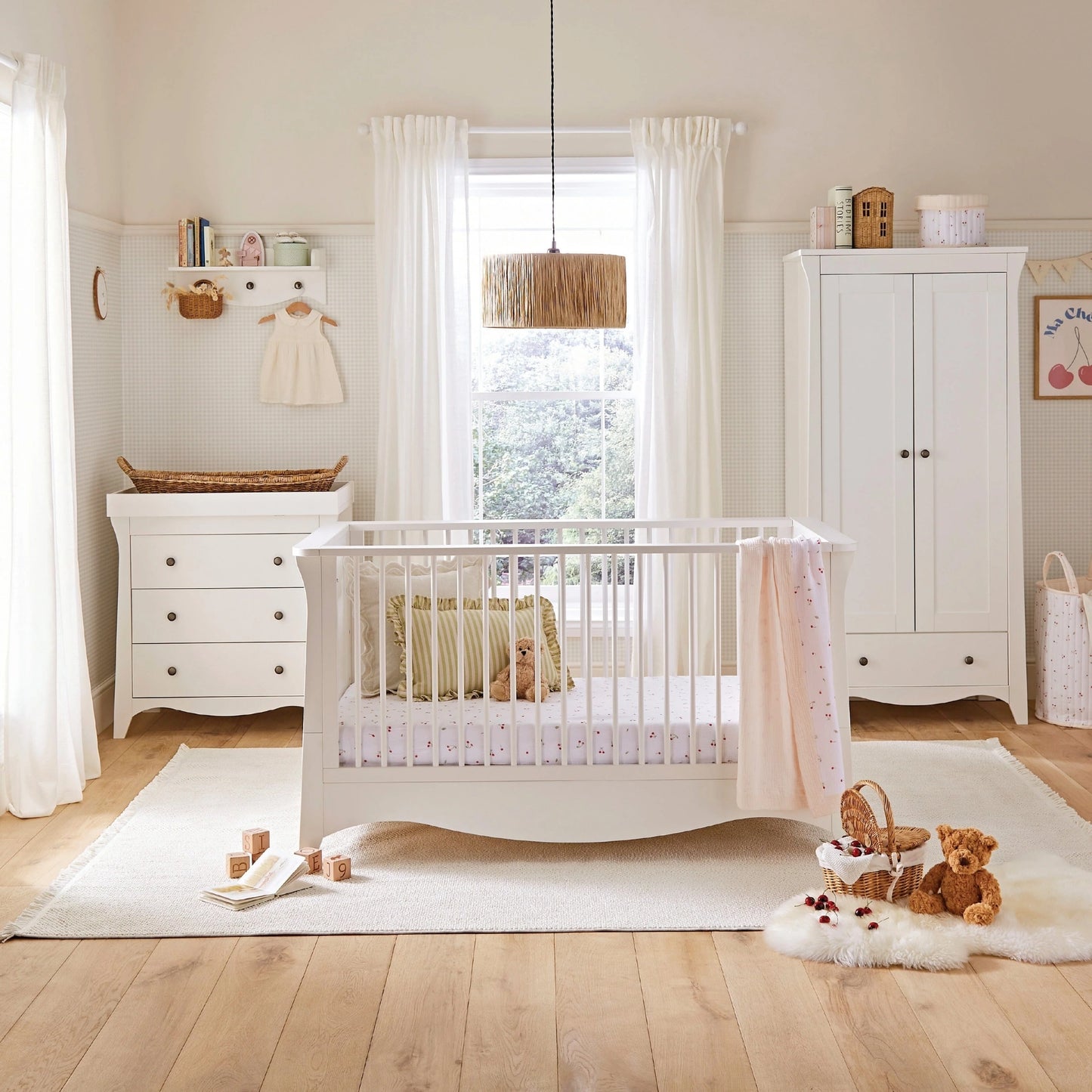 CuddleCo Clara 3pc Nursery Room Set & Mattress, White