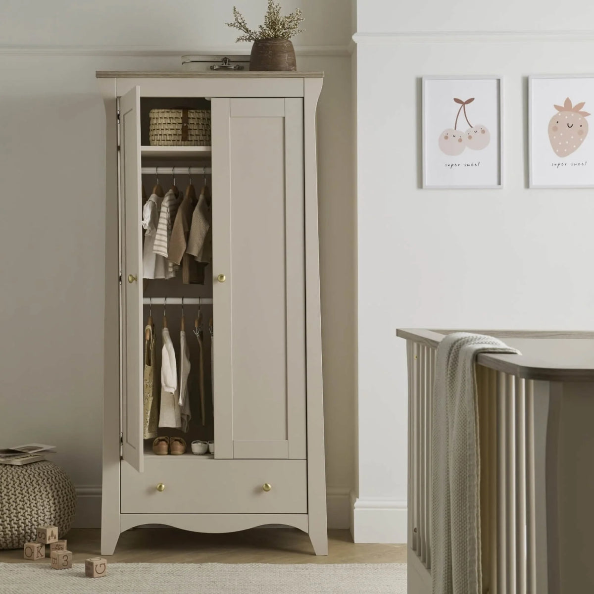CuddleCo Clara 2 Door Double Wardrobe, Cashmere