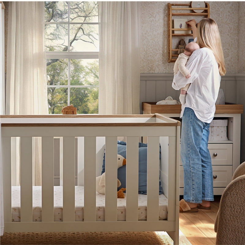 CuddleCo Burford Cot Bed and Mattress, White/Oak