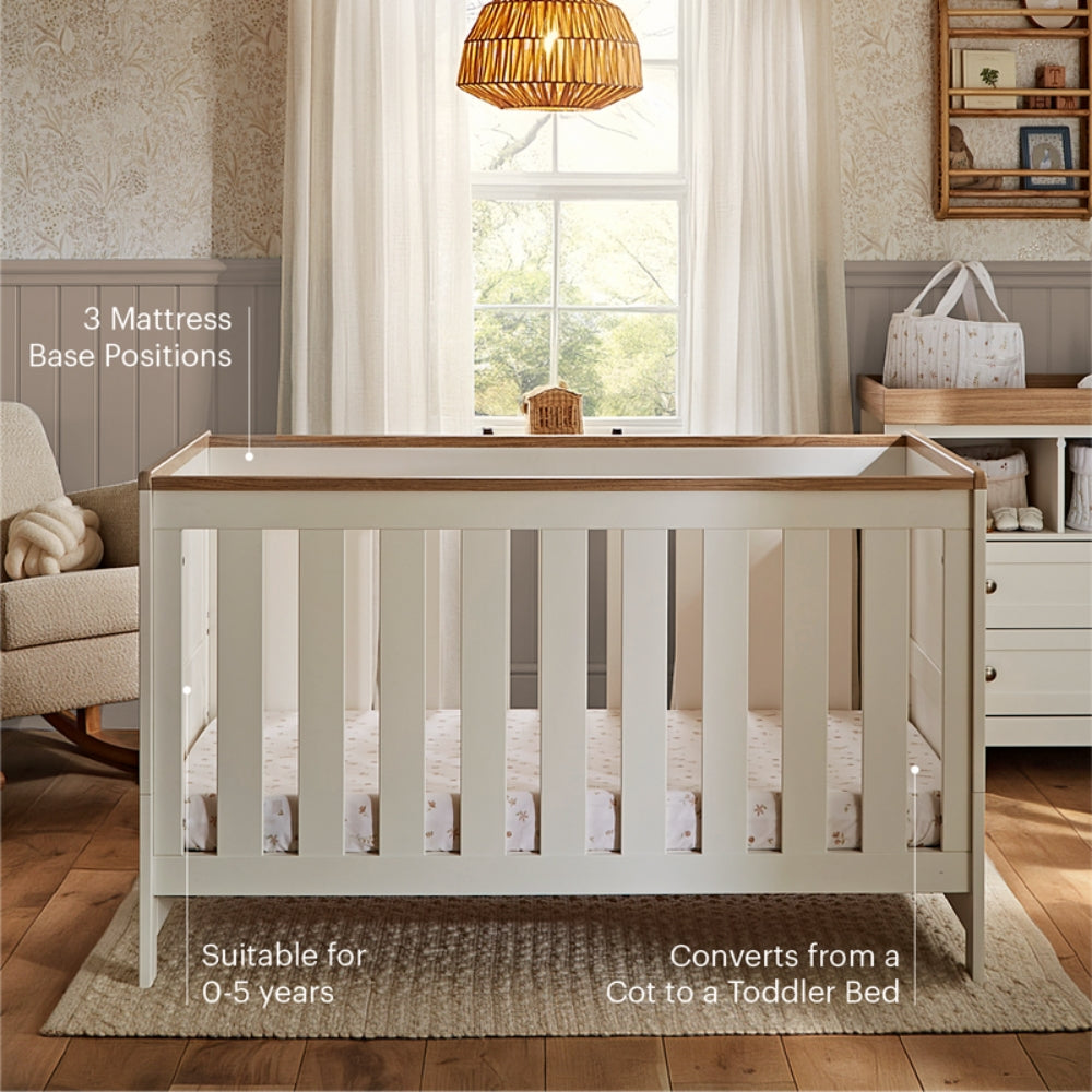 CuddleCo Burford Cot Bed and Mattress, White/Oak