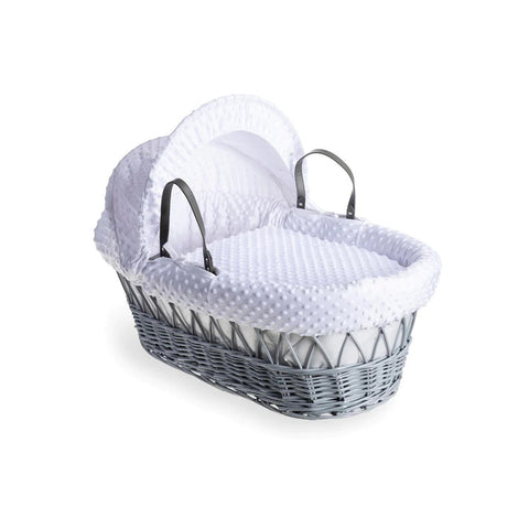 Cuddles Moses Basket Grey Wicker White Dimples