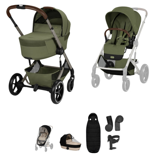 Cybex Balios + Fold Cot Bundle, Moss Green