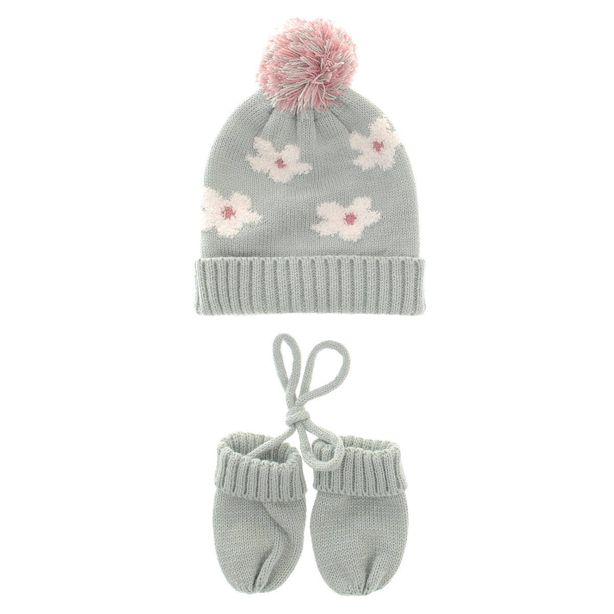 Ziggle Flowers Wooly Hat & Mittens, 0-12m