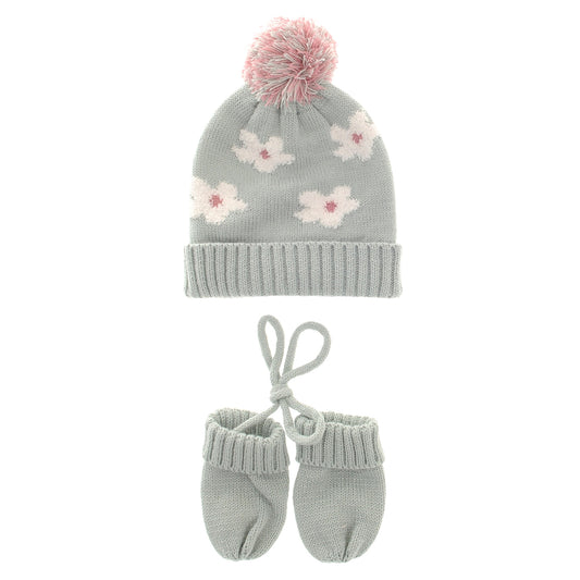 Ziggle Flowers Wooly Hat & Mittens, 0-12m