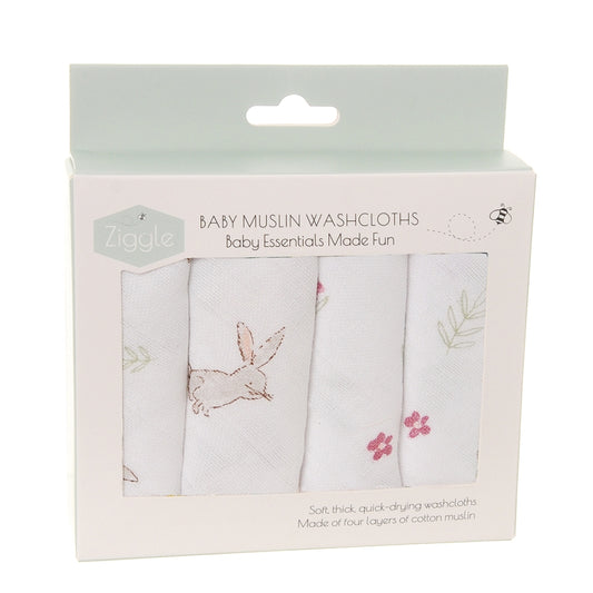 Ziggle 4pc Muslin Washcloths, Bunnies