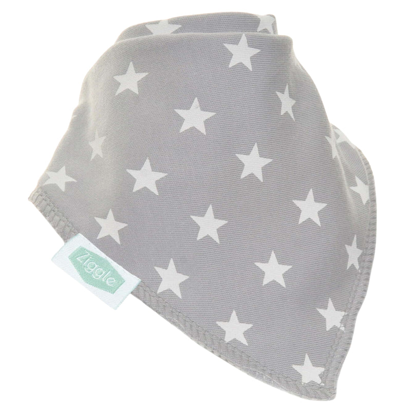 Ziggle Bandana Dribble Bib, Grey with White Stars