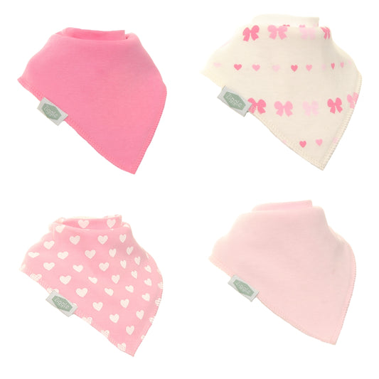 Ziggle 4pc Bandana Dribble Bibs, Hearts and Bows