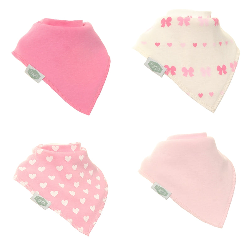 Ziggle 4pc Bandana Dribble Bibs, Hearts and Bows
