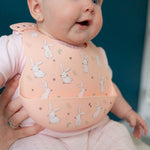 Ziggle Catch It Silicone Bib, Pink Bunnies