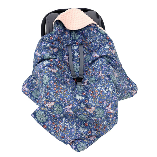 Little Love 3PH Car Seat Blanket, Navy & Pink Wildflower
