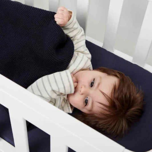 The Little Green Sheep Knitted Cellular Blanket, Midnight