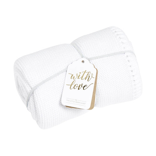 The Little Green Sheep Knitted Cellular Blanket, White