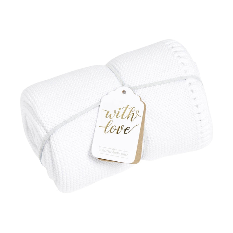 The Little Green Sheep Knitted Cellular Blanket, White