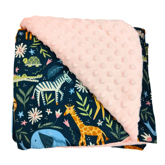 Little Love 3PH Car Seat Blanket, Pink Safari Animals