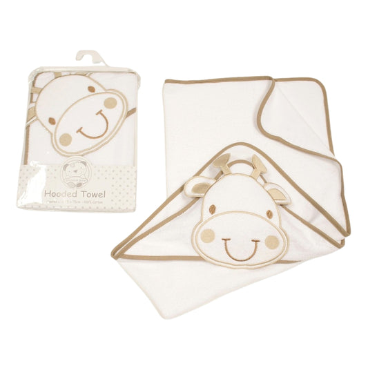 Snuggle Baby Hooded Towel, White/Taupe Giraffe