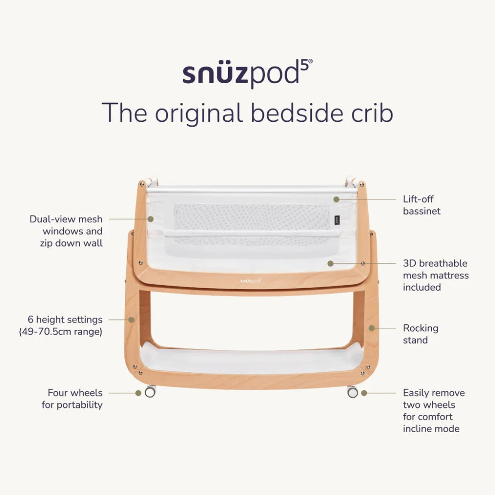 SnüzPod5 Bedside Crib, Natural