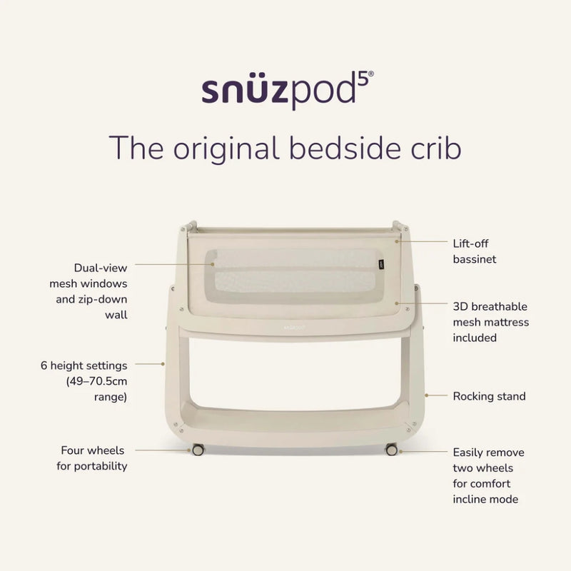 SnüzPod5 Bedside Crib, Cashmere