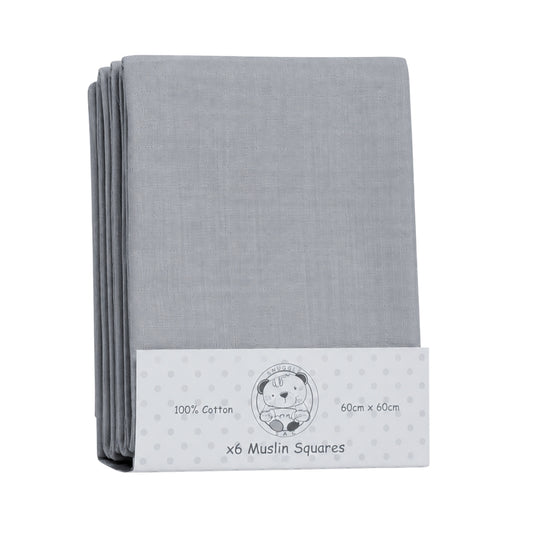 Snuggle Baby 6pc Muslin Squares, Grey