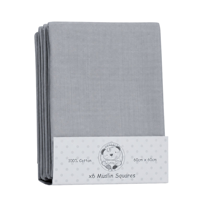 Snuggle Baby 6pc Muslin Squares, Grey