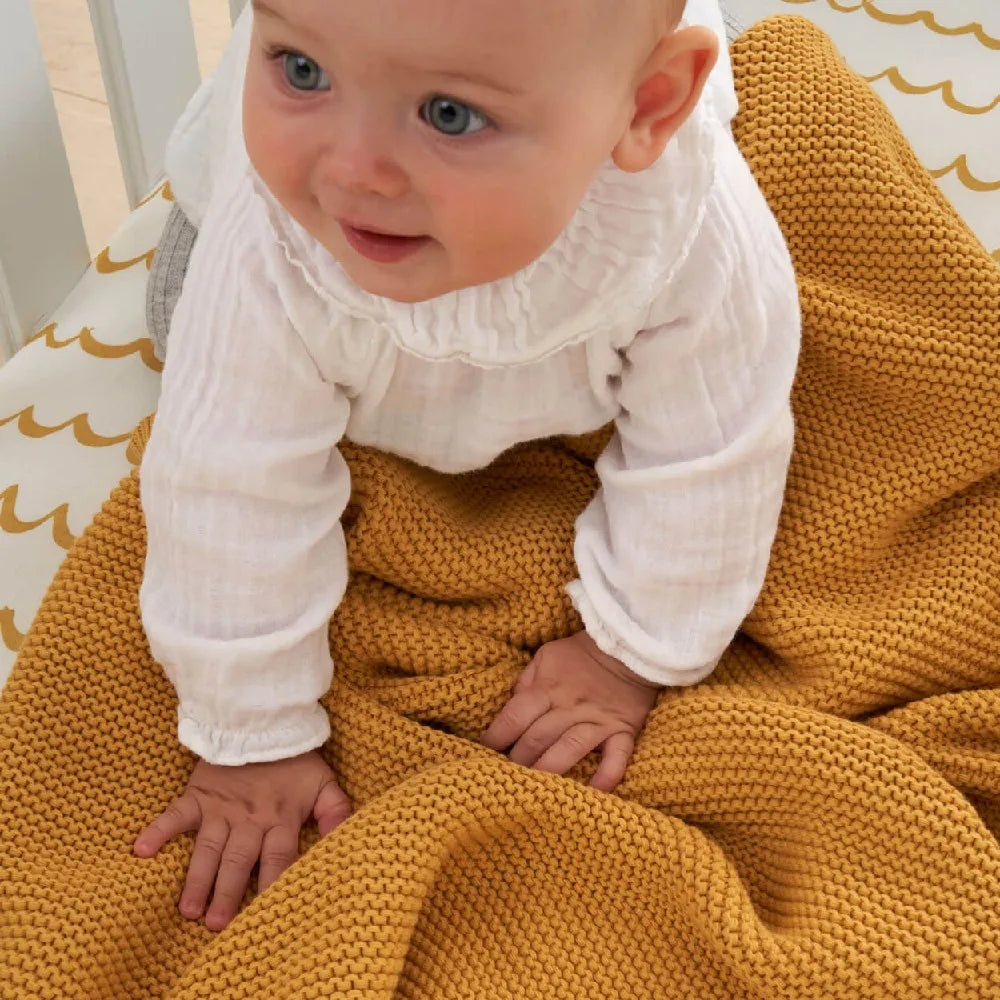 Tutti Bambini Chunky Knitted Blanket, Ochre