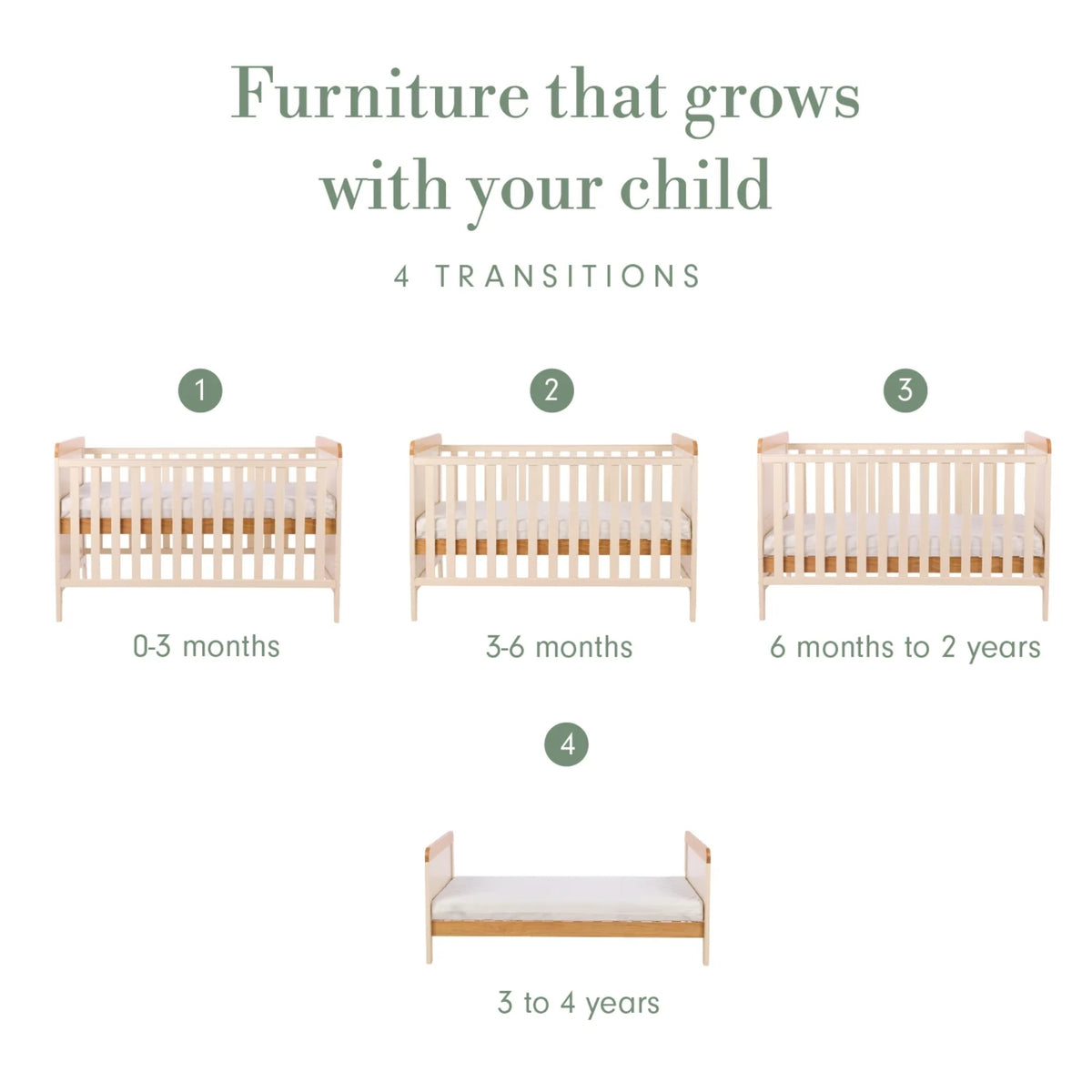 Tutti Bambini Rio Cot Bed, Cot Top Changer & Mattress - Cashmere/Honey Oak