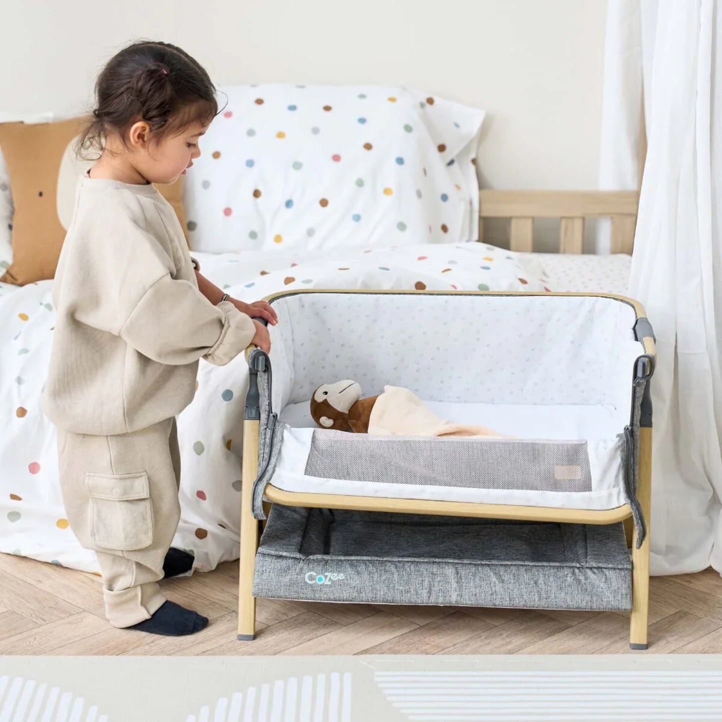 Tutti Bambini CoZee Mini Me Play Crib, Oak/Charcoal