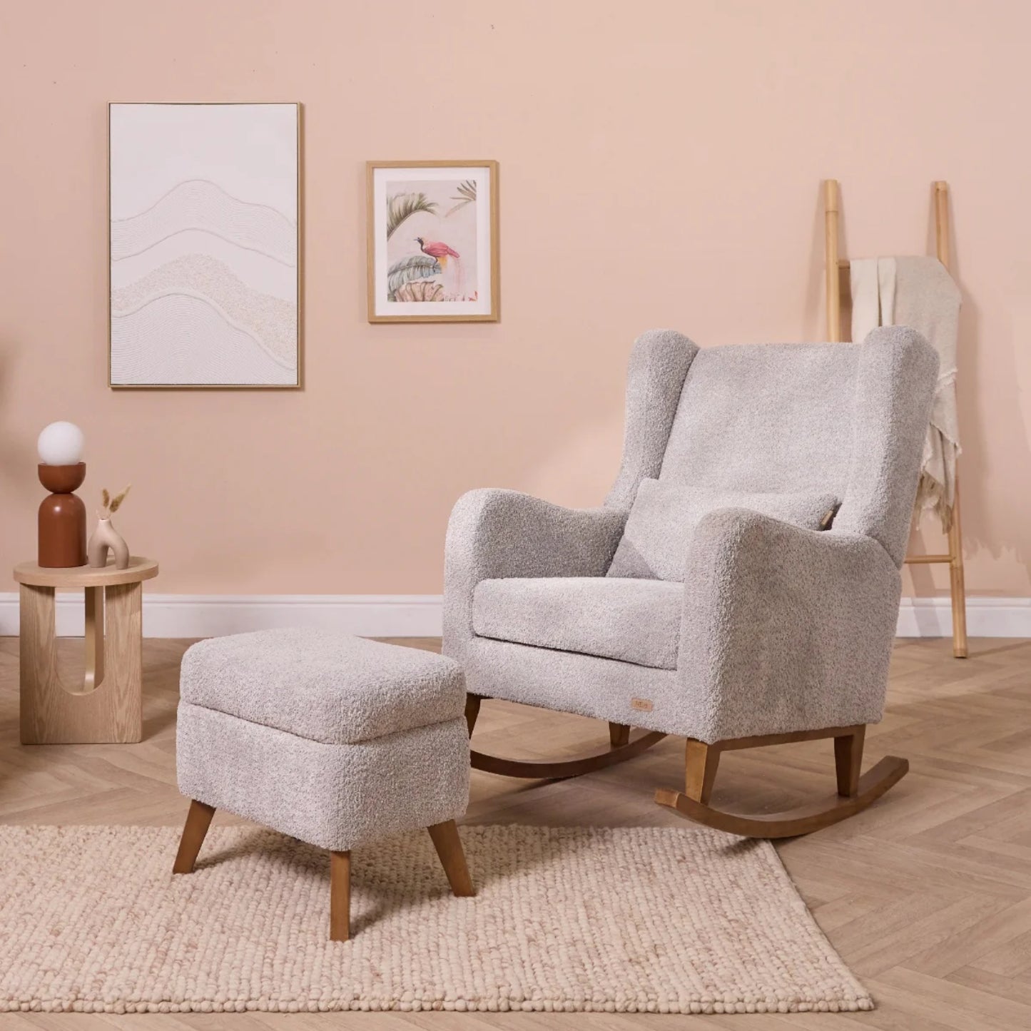 Tutti Bambini Harper Wingback Rocking Chair & Foot Stool, Teddy Grey