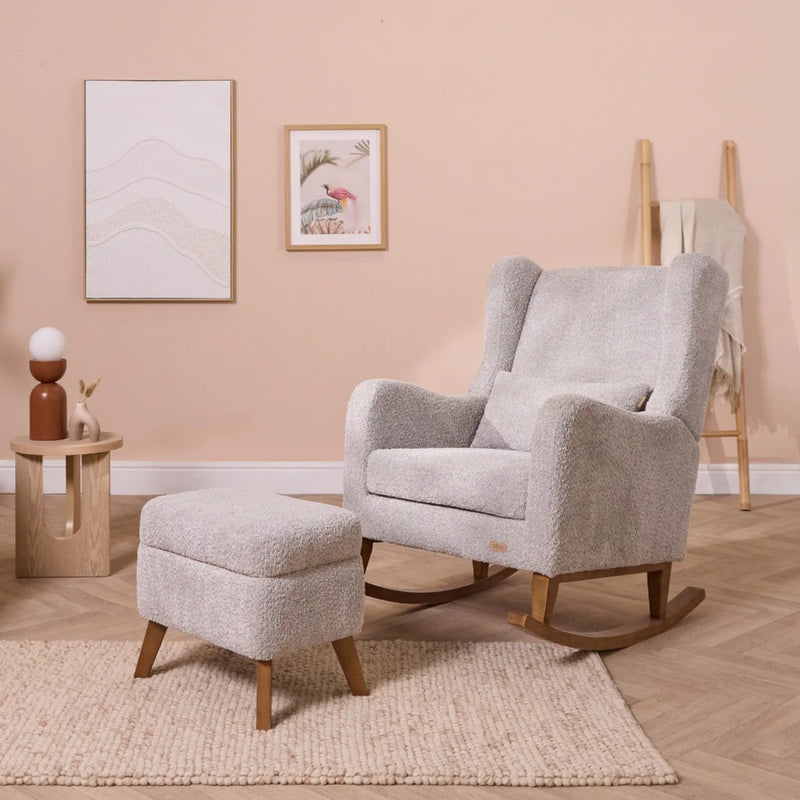 Tutti Bambini Harper Wingback Rocking Chair & Foot Stool, Teddy Grey