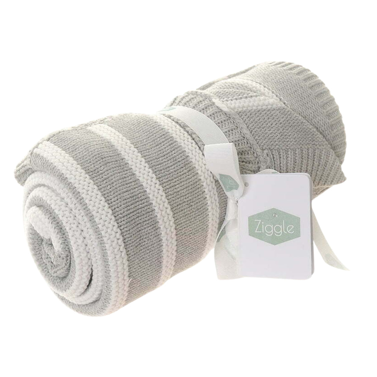 Ziggle Knitted Blanket, Grey & White Stripes