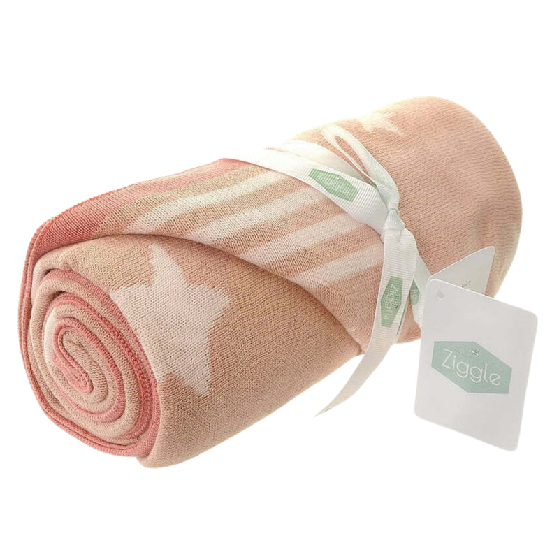 Ziggle Knitted Blanket, Pink Stars