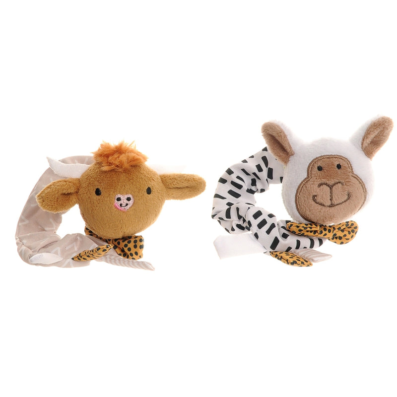 Ziggle Wrist Rattles, Highland Cow & Sheep
