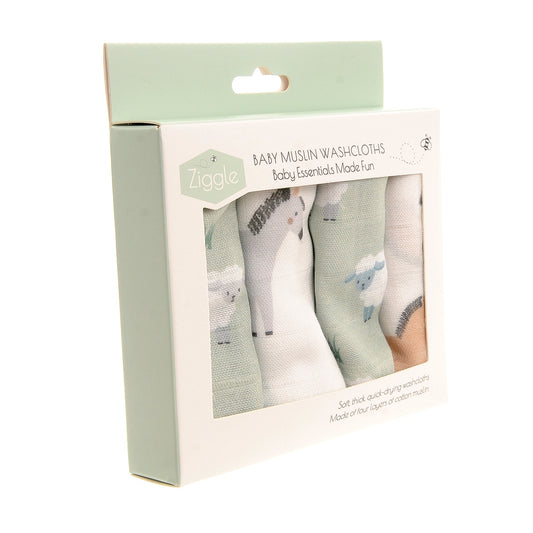 Ziggle 4pc Muslin Washcloths, Country Life
