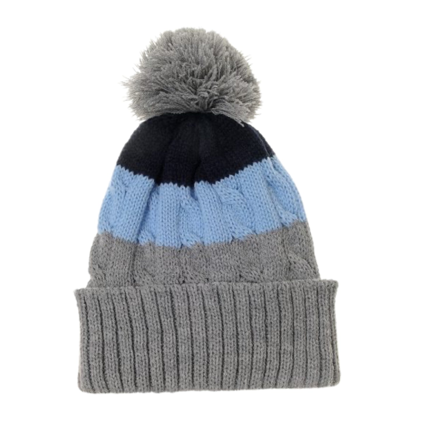Ziggle Cable Knit Bobble Hat, Blue/Grey