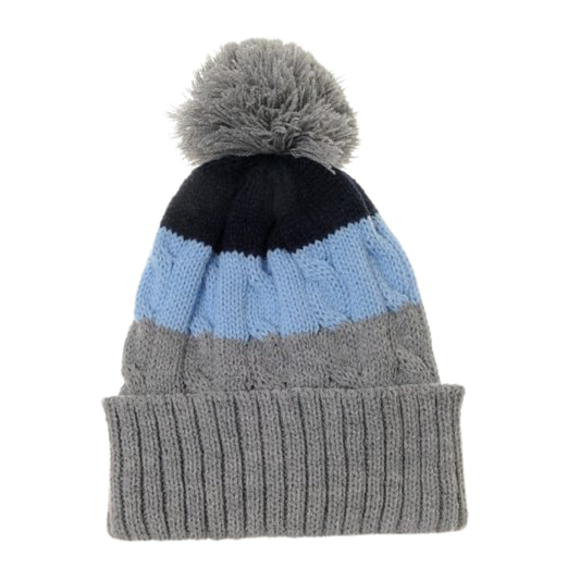 Ziggle Cable Knit Bobble Hat, Blue/Grey