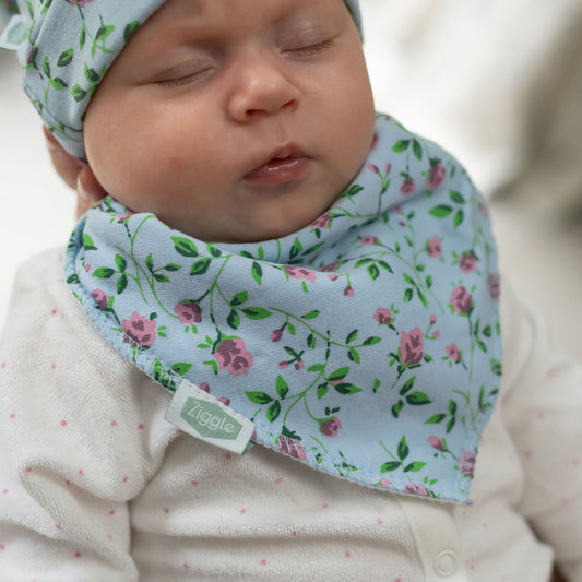Ziggle Bandana Dribble Bib, Vintage Blue Rose