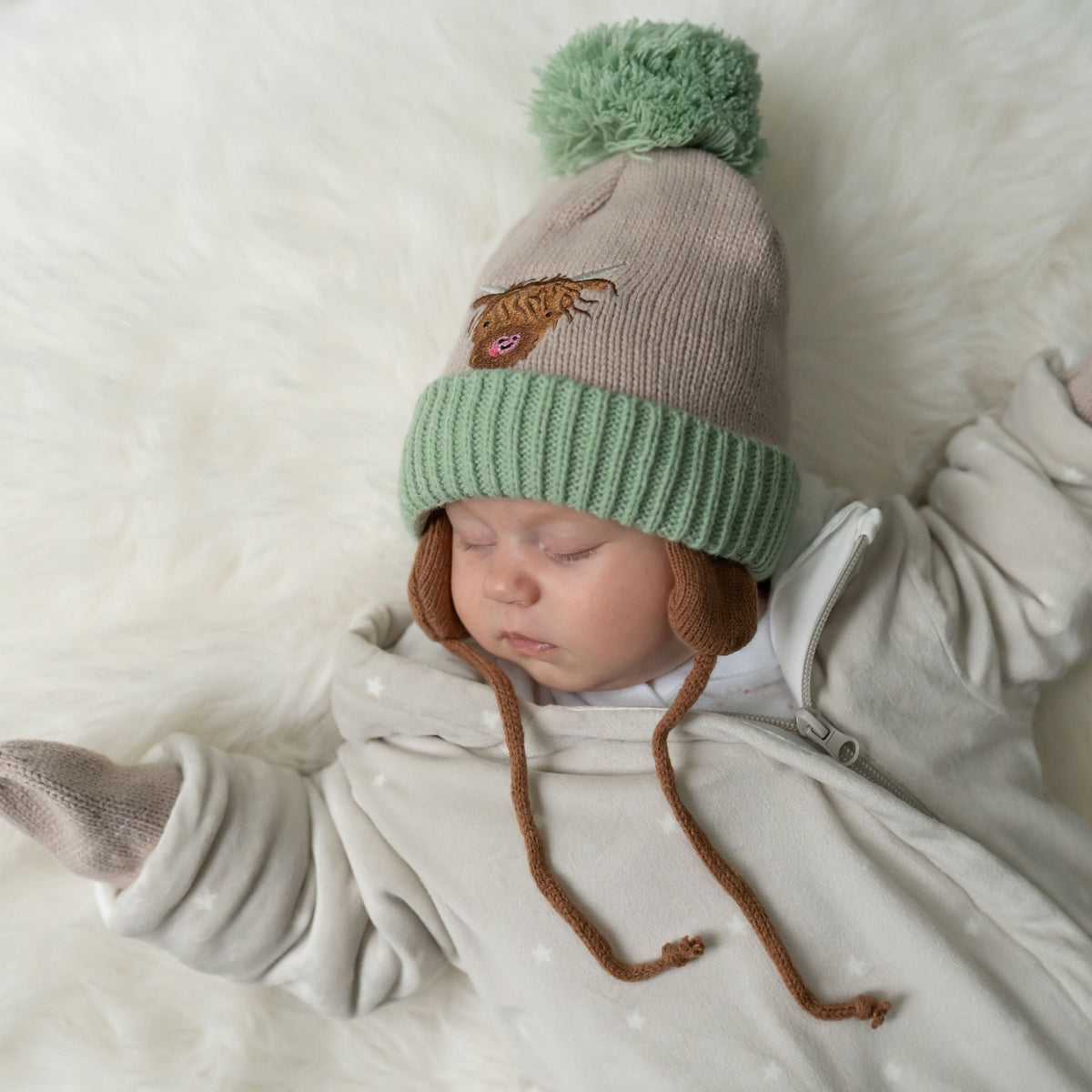Ziggle Highland Cow Wooly Hat & Mittens 0-12m