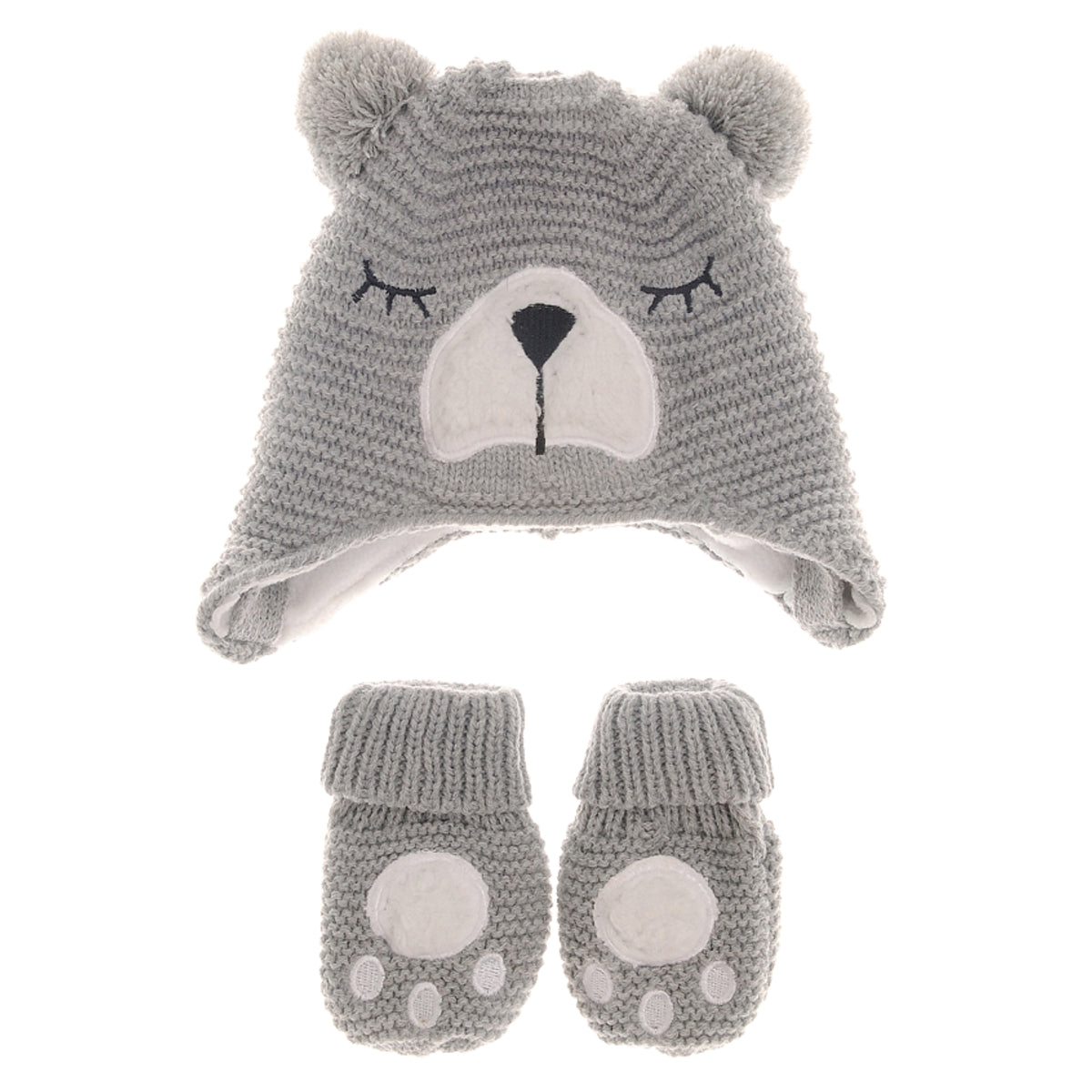 Ziggle Grey Bear Wooly Hat & Mittens, 12-24m