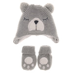 Ziggle Grey Bear Wooly Hat & Mittens, 12-24m