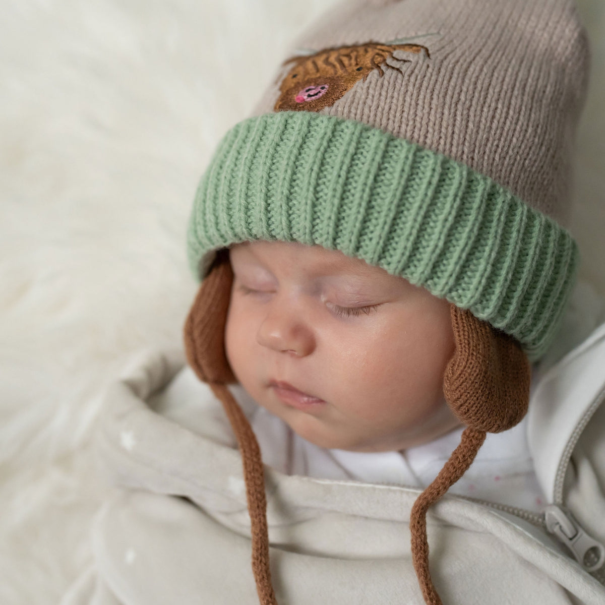 Ziggle Highland Cow Wooly Hat & Mittens 0-12m