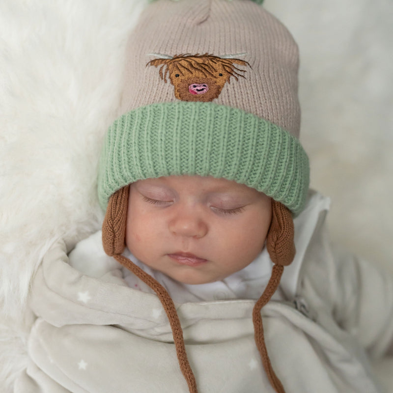 Ziggle Highland Cow Wooly Hat & Mittens 0-12m