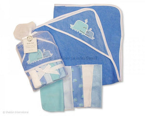 Baby Hooded Towel & Cloth Set - Whales