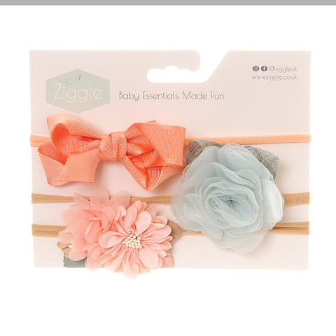 Ziggle Peach & Mint Roses Hairbow Set