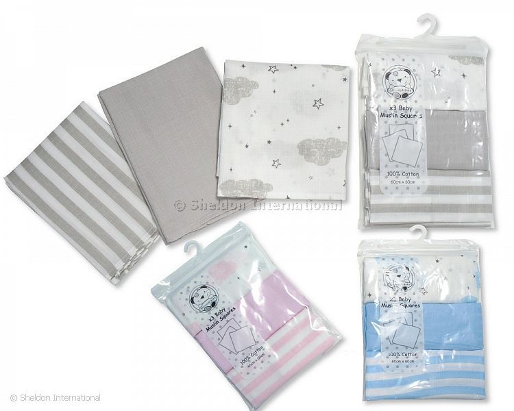 Snuggle Baby 3pc Muslin Squares, Blue