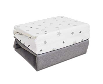 cuddles Fitted 2 pack cotton sheets Cot Grey Stars