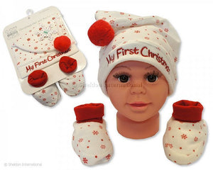 Christmas Hat & Bootie Set White 0-6